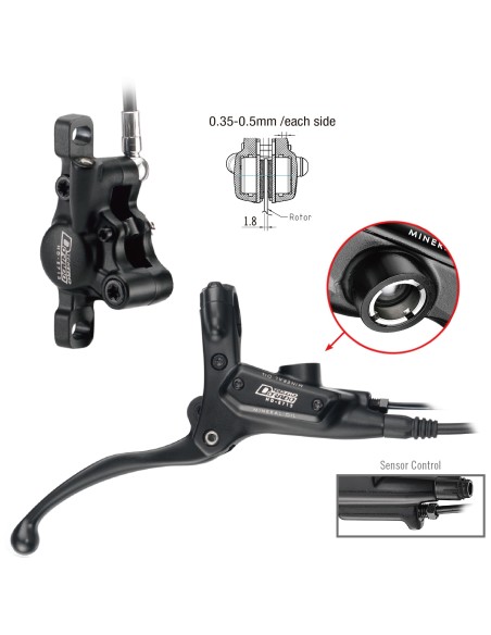 Hydraulisches Scheibenbremssatz Tektro HD-E715 Dorado mit Bremssensor für E-Bike - Rechts mit 1800 mm Leitung - Schwarz