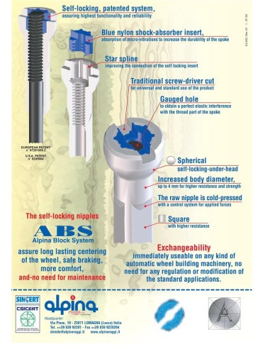 Speichennippel mit Rundkopf Alpina 14G/15.0mm/4/Fg 2.3 ABS/Messing - Silber (144 Stück)
