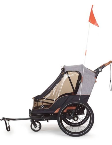 2 in 1 Fahrradanhänger Bobike für 2-Kinder - Schwarz/Grau