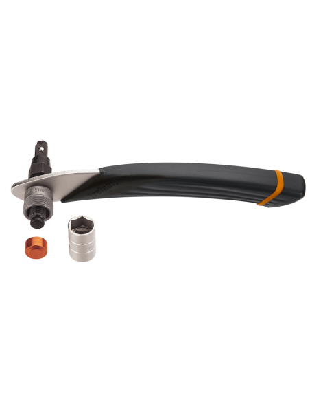 Kurbelabzieher IceToolz 04S1 mit 8 mm Inbusschlüssel und 14/15 mm Steckschlüssel.