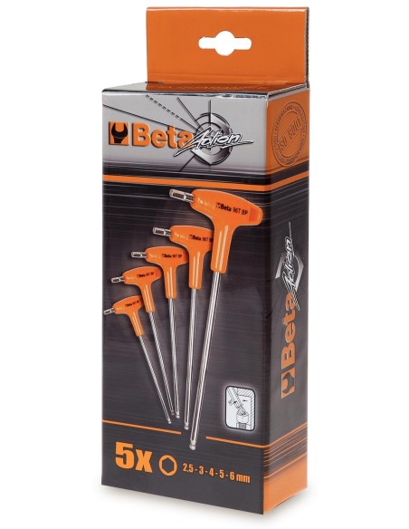 Sechskant-Stiftschlüsselsatz Beta Tools 96T/S5P mit Kunststoff-T-Griff (5-teilig)