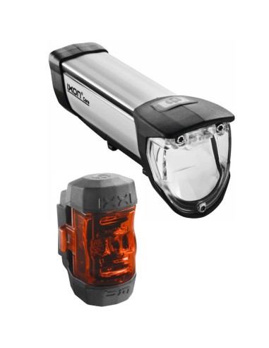 Lichtanlage Busch und Müller IXON Core + IXXI Rücklicht USB aufladbar 50 Lux - Schwarz/Silber