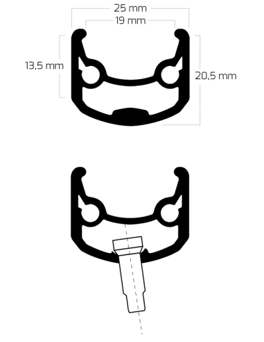Felge Ryde Andra 30 26" / 559 x 19C Aluminium 25 Löcher Disc 14G - Schwarz