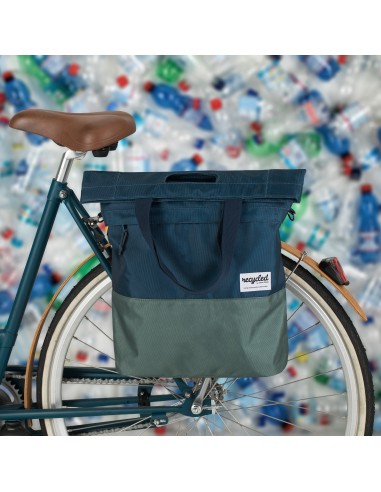 Recycelte Shopper-Fahrradtasche Urban Proof 20 Liter - Blau/Grün
