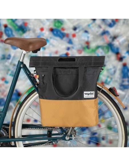 Recycelte Shopper-Fahrradtasche Urban Proof 20 Liter - Grau/Gelb