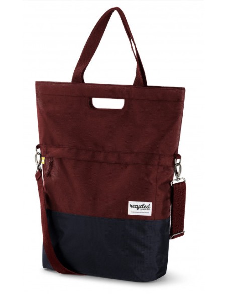 Recycelte Shopper-Fahrradtasche Urban Proof 20 Liter - Burgunderrot/Grau