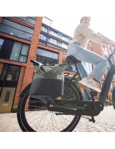 Recycelte Shopper-Fahrradtasche Urban Proof 20 Liter - Grau/Grün