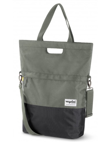 Recycelte Shopper-Fahrradtasche Urban Proof 20 Liter - Grau/Grün