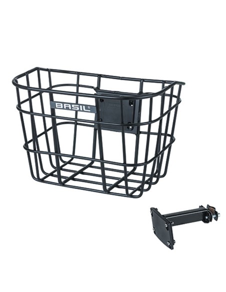 Fahrradkorb für Vorne Basil Bremen Alu FM mit Vorbauhalter 28 x 37 x 26 cm - Schwarz