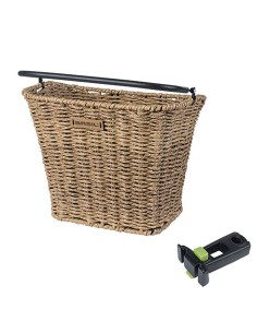Fahrradkorb für Vorne Basil Bremen Rattan Look mit KF Vorbauhalter 27 x 35 x 29 cm - Seegras
