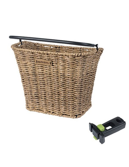 Fahrradkorb für Vorne Basil Bremen Rattan Look mit KF Vorbauhalter 27 x 35 x 29 cm - Seegras