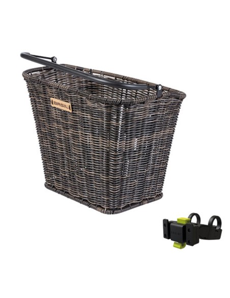 Fahrradkorb für Vorne Basil Bremen Rattan Look mit KF Lenkerhalter 27 x 35 x 29 cm - Nature Brown