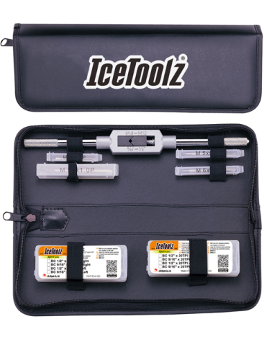 Rahmen und Pedal Gewindebohrer-Set IceToolz Xpert E158 mit Windeisen