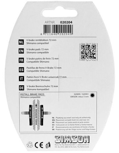 Simson Bremsklotz Satz für V-Bremse 72mm