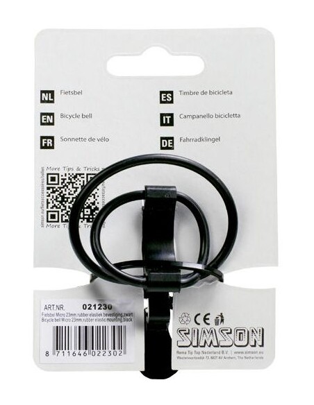 Fahrradklingel Simson Micro ø23mm mit Gummibandbefestigung - Schwarz