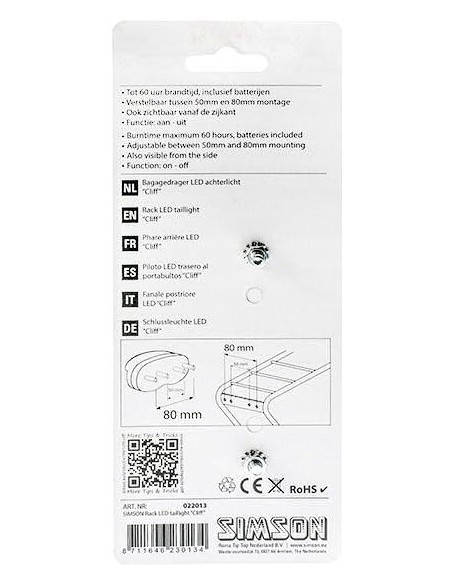Simson Rücklicht für Gepäckträger Cliff 1-Led - On/Off