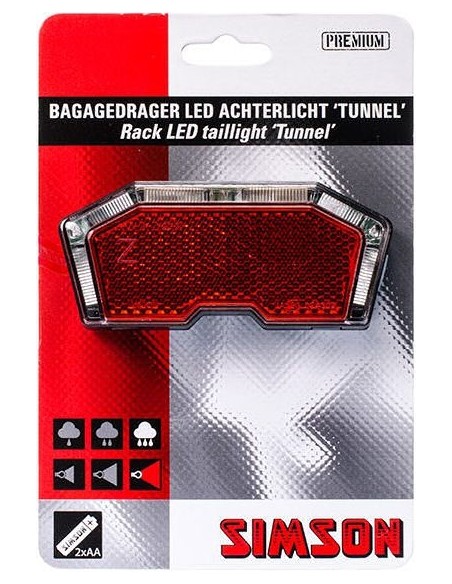 Rücklicht für Gepäckträger  Simson Tunnel 3 LED Auto/On/Off mit Batterien