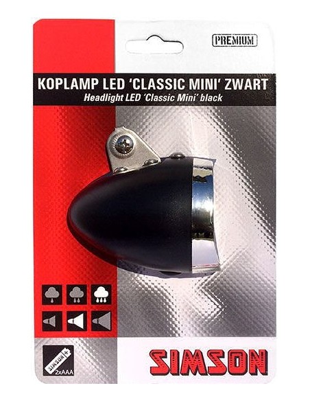 Simson Scheinwerfer für Vorderradgabel "Classic Mini" - On/Off - schwarz