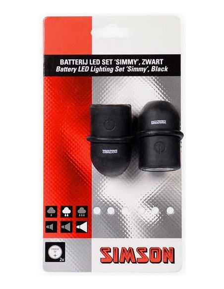 Simson Lichtanlage Satz LED "Simmy" - Schwarz mit Batterien - 3 Led - 29 Lux/13.5 Lux