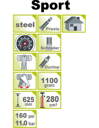 Hochdruck-Fußpumpe IceToolz 240A451 mit manometer 160PSI - Stahl