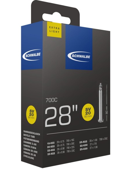 Schlauch Schwalbe SV20 Extra Light 28" / 18/25-622/630 - 80mm ventil