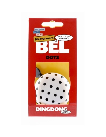 Fahrradklingel Ding-Dong NietVerkeerd Dots ø60 mm - Weiß mit schwarzen Punkten