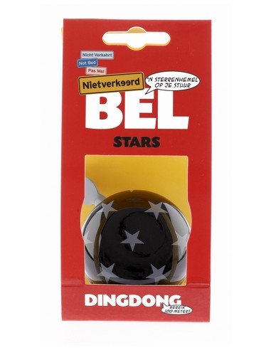 Fahrradklingel Ding-Dong NietVerkeerd Stars ø60mm - Schwarz mit Weißen Sternen