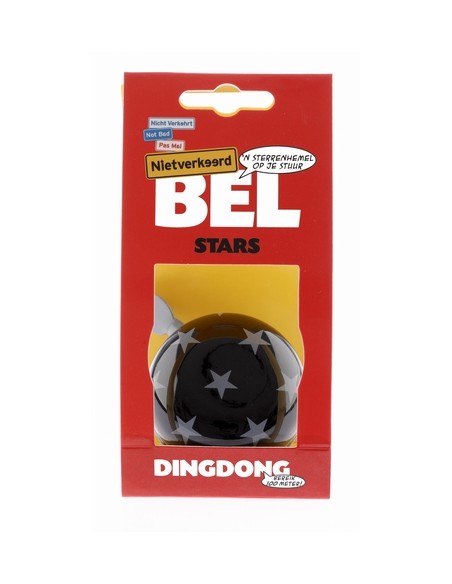 Fahrradklingel Ding-Dong NietVerkeerd Stars ø60mm - Schwarz mit Weißen Sternen
