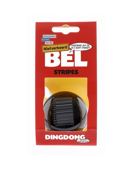 Fahrradklingel Ding-Dong NietVerkeerd Stripes ø60 mm - Schwarz mit weißem Barcode