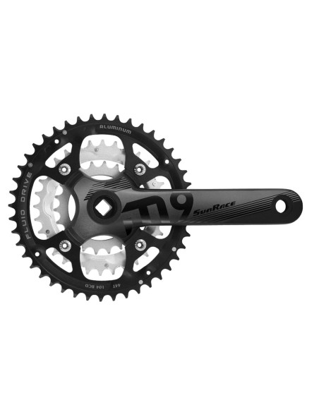 Kettenradgarnitur 3 x 9 fach SunRace FCM914 mit 175mm Kurbel 44-32-22Z für Vierkantachse - Aluminium - Schwarz