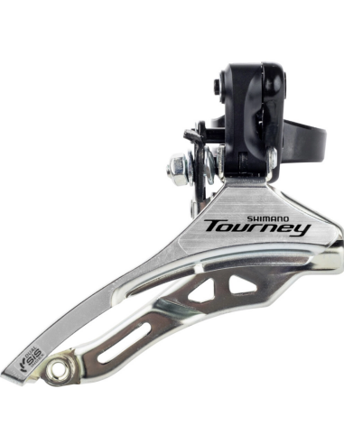 Umwerfer 3 x 6/7-fach Shimano Tourney FD-TY300 down swing - top pull - hohe Schelle ø28,6 mm - 42Z - (66-69°) - Schwarz/Silber