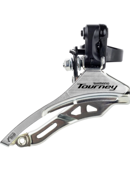 Umwerfer 3 x 6/7 fachShimano Tourney FD-TY300 down swing/top pull - hohe Klemme ø34,9 mm - 42z - (66-69°) - Schwarz/Silber