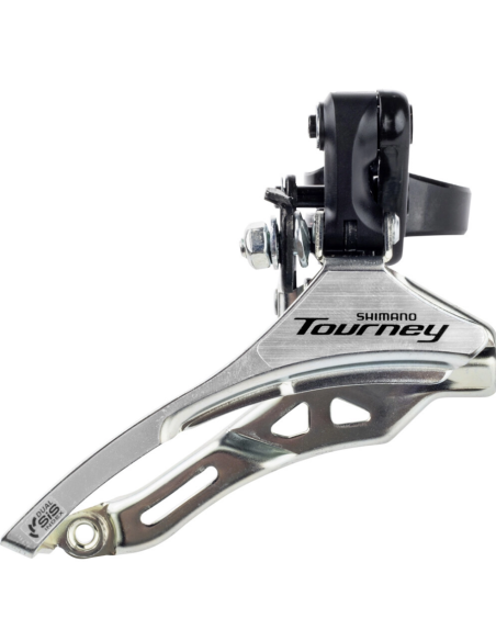 Umwerfer 3 x 6/7 fach Shimano Tourney FD-TY300 down swing/top pull - hohe Schelle ø31,8 mm - 42z - (66-69°) - Schwarz/Silber