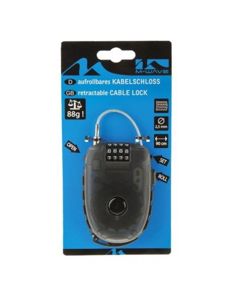 Aufroll-Kabelschloß M-Wave "Lock 'n Roll" 90 cm x ø2,4 mm