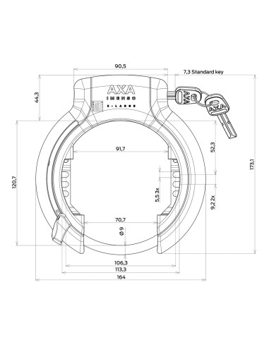 Set Ringschloß Axa Imenso XL mit abziehbarem Schlüssel + Plug-In Kette Axa ULC 130 mit Satteltasche