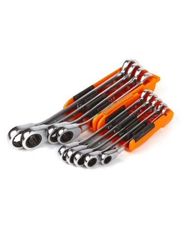 Ring-Maulschlüsselsatz, 9-teilig, mit Umschaltknarre mit kompakter Halterung