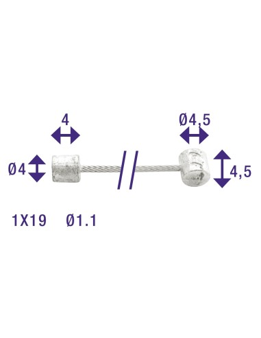 Schaltzug innen Elvedes 2250mm Nirosta ø1,1mm Shimano / Huret N-nippel und T-nippel (blister) - Silber