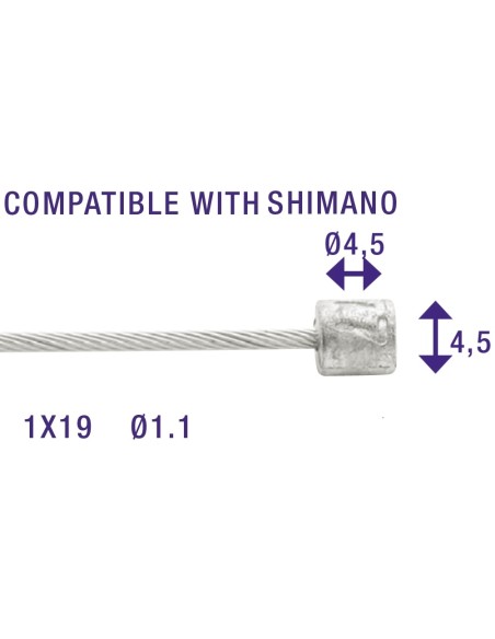Schaltzug innen Elvedes 2250mm Nirosta ø1,1mm Shimano N-Nippel ø4,5 × 4,5 (100 Stück) - Silber