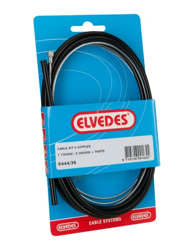 Bremszug Satz für Hinten Elvedes 1700mm / 2250mm Galvanisiert mit 2 Nippel - Schwarz (blister)