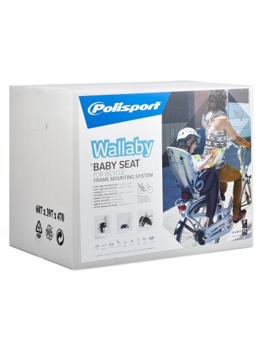 Kindersitz für Hinten Polisport Wallaby Evo DeLuxe Rahmenbefestigung (FF) - Dunkelgrau/Silber