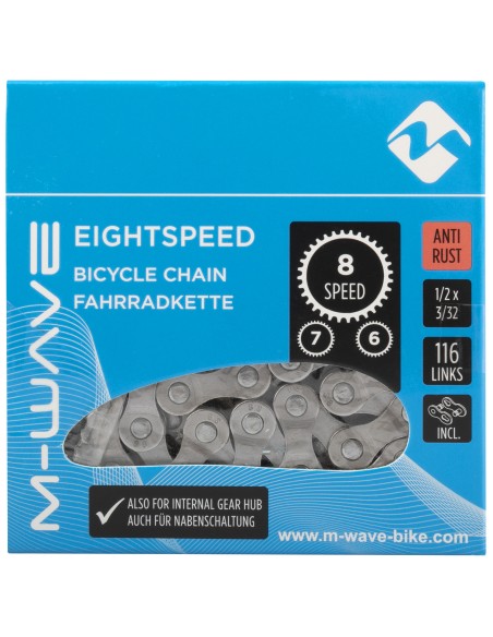 Kette 8 fach M-Wave 1/2 x 3/32"   116 Glieder   rostfrei mit Verschlussglied
