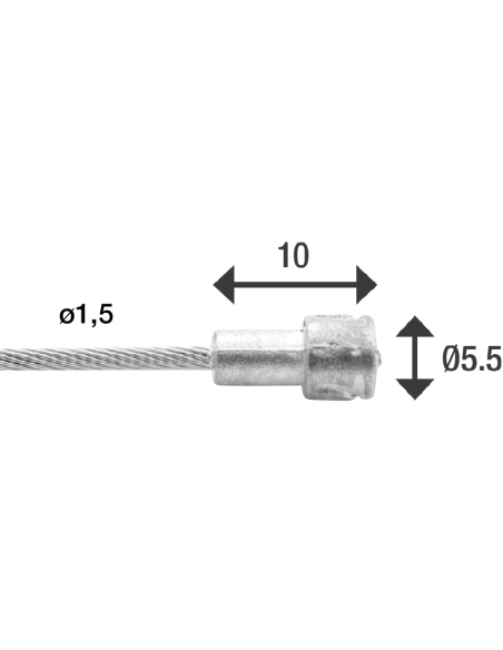 Bremszug Innen Elvedes 2000 mm 1 x 19 Stränge Edelstahl Slick ø1,5 mm V-Nippel ø5,5 x 10 mm (Karton mit 100 Stück) - Silber