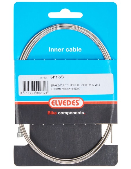 Bremszug Innen Elvedes 2.000 mm 1×19 Stränge Edelstahl ø1,5 mm mit V-Nippel ø5,5 × 10