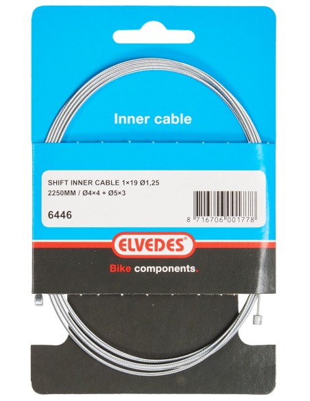 Schaltzug Innen Elvedes 2250 mm 1 x 19 Stränge Galvanisiert ø1,25 mit N-Nippel ø4×4 mm und T-Nippel ø5×3 mm (pro Stück) - Silber