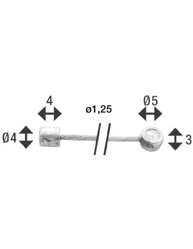 Schaltzug Innen Elvedes 2250 mm 1 x 19 Stränge Galvanisiert ø1,25 mit N-Nippel ø4×4 mm und T-Nippel ø5×3 mm (pro Stück) - Silber