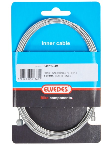 Bremszug Innen Elvedes 4000 mm 1×19 Stränge - Galvanisiert ø1,5 mm mit V-Nippel ø5,5 × 10 und T-Nippel ø7 x 6