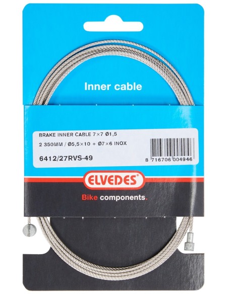 Bremszug Innen  Elvedes 2250 mm 7×7 Stränge Edelstahl ø1,5 mm mit V-Nippel ø5,5 × 10 und T-Nippel ø7 × 6 mm