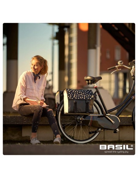 Doppelpacktasche Basil Urban Load 48-53 Liter 41 x 18 x 46 cm - Schwarz mit reflektierenden Punkten